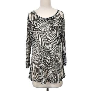 TravelSmith Shirt Top Womens Size Large Sheer Mesh Stretch Black White Pullover